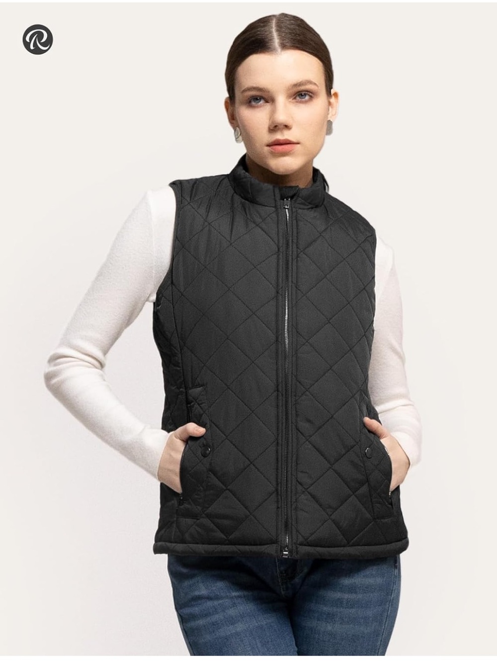 Rose letter XL Quilted Sleeveless PUFFER Zip-Front Vest - Black